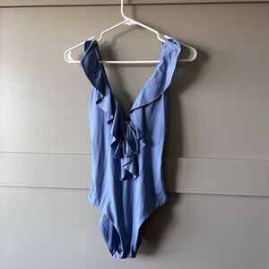 Becca‎ Socialite Ruffle One Piece Swimsuit Women Blue Sz Medium Solid Beach $128